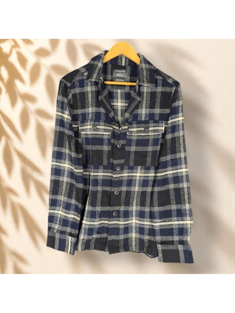 Primark Shirt Men S Small Black Plaid Button Up Collared Long Sleeve Regular Fit